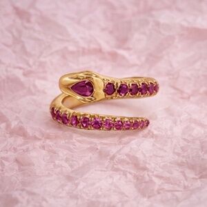 Snake Ring with pink sapphires 100% 925 Sterling Silver